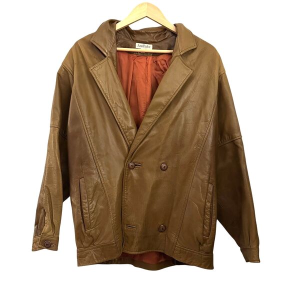 Ann Taylor Jackets & Blazers - Ann Taylor Vintage 1980s Brown Soft Leather V-Neck Jacket Shoulder Pads – Size 8